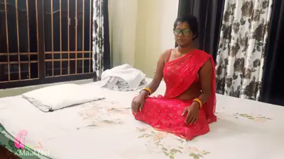 Indian Desi Bhabi In Red Saree Yoga Session